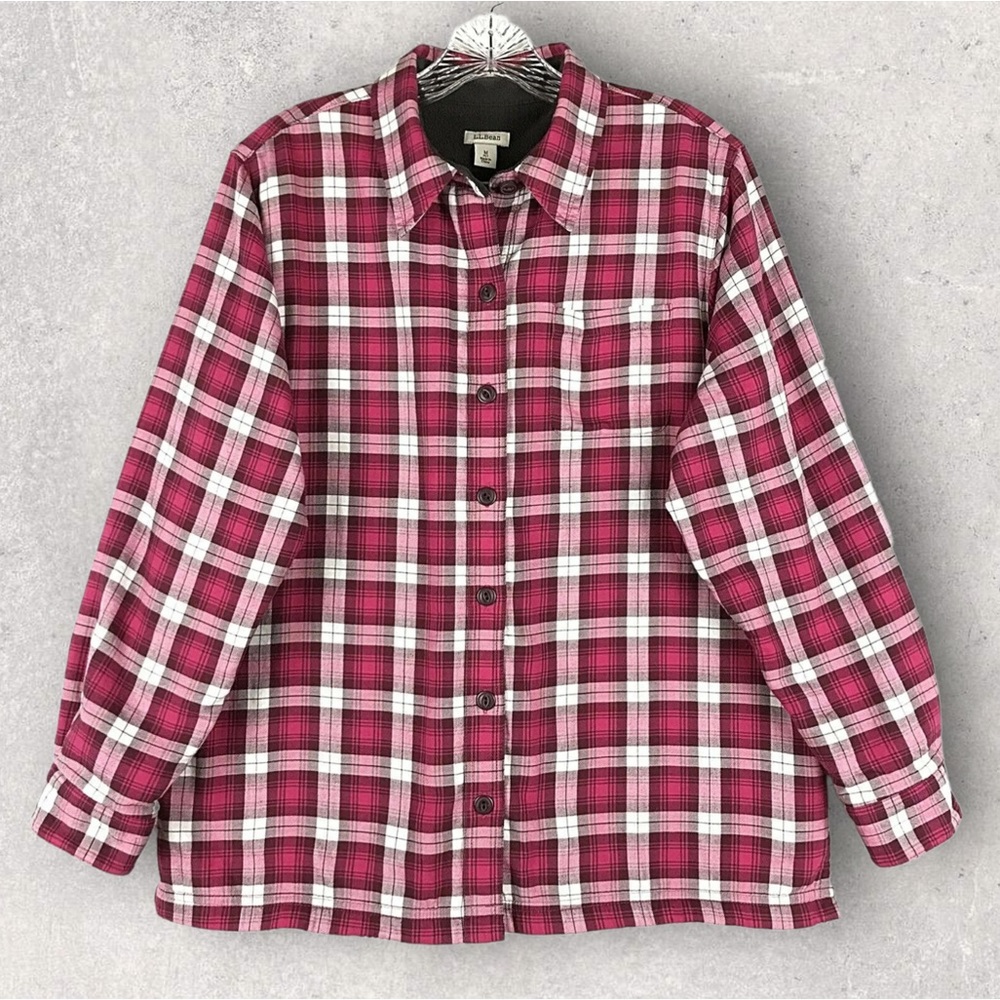 LL BEAN Women's M Flannel Shacket Shirt Jacket Fleece Lined Button down